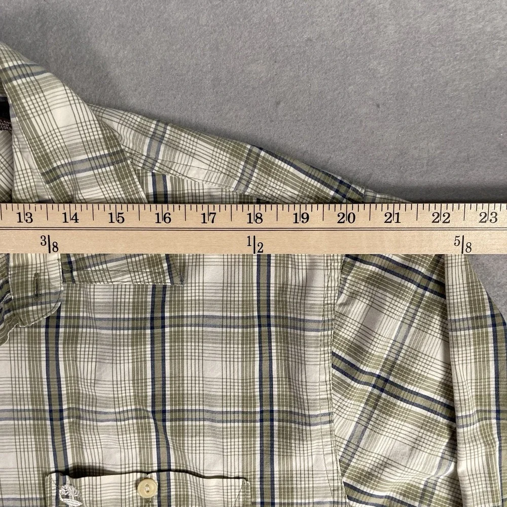 Timberland Casual Button Front Shirt Men Medium Beige Plaid Long Sleeve‎